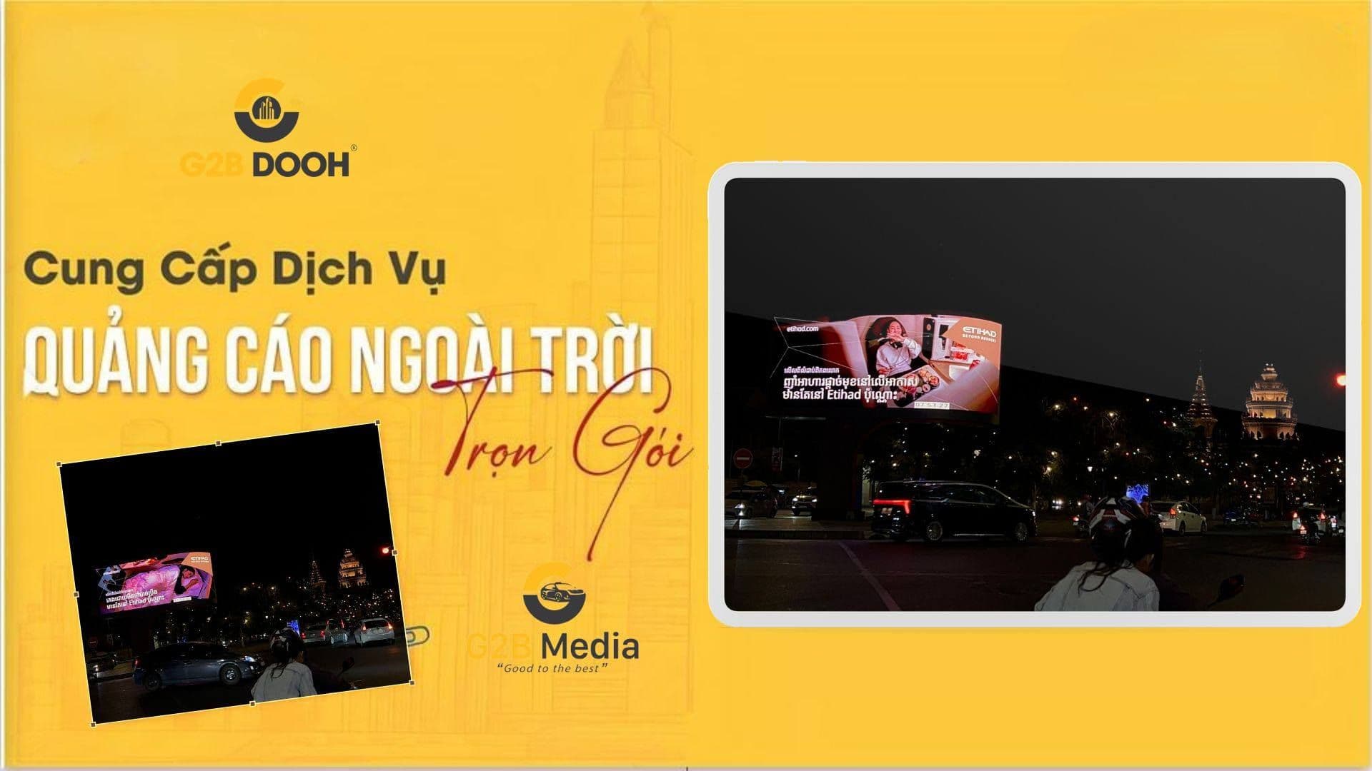 Quảng cáo LED Sync Phnom Penh Etihad ban đêm