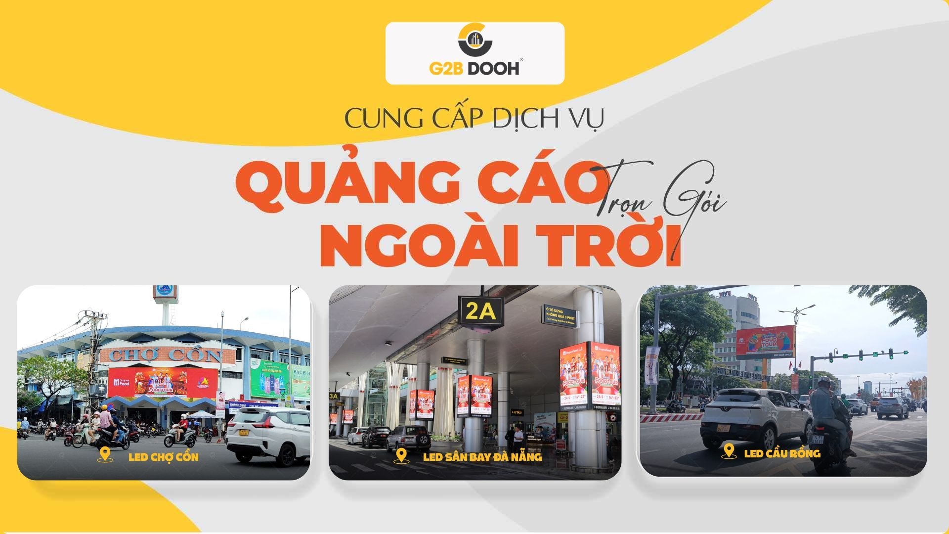 Toàn cảnh màn hình LED tại ngã tư lớn ở Đà Nẵng đang phát sóng quảng cáo của Shopee Food